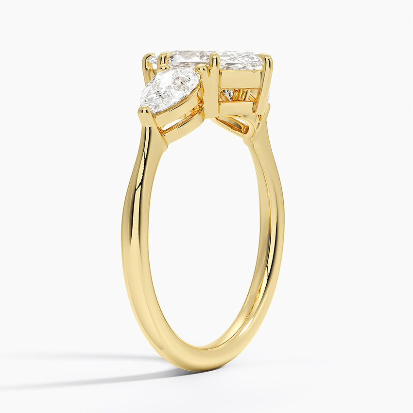 Luxe Opera Three Stone Diamond Ring Yellow Gold 18k Marquise Engagement Ring