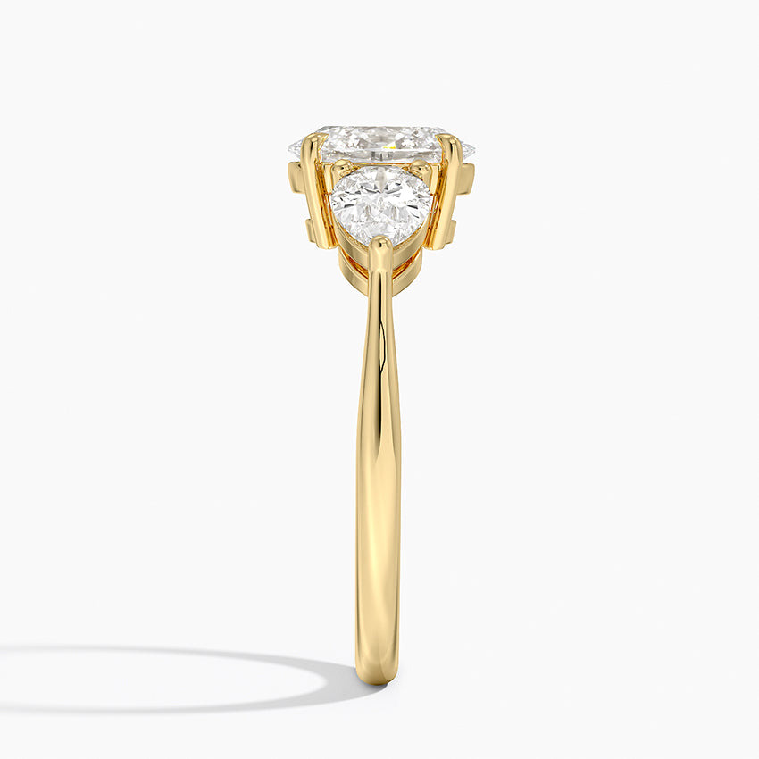 Luxe Opera Three Stone Diamond Ring Yellow Gold 18k Oval Engagement Ring