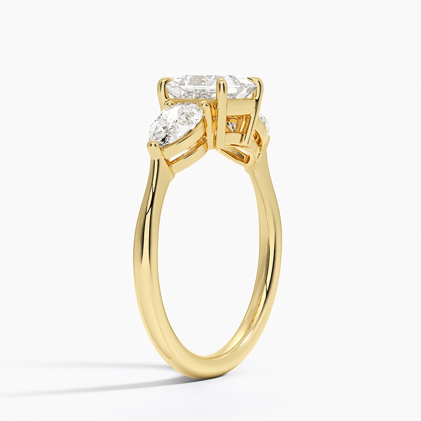 Luxe Opera Three Stone Diamond Ring Yellow Gold 18k Princess Engagement Ring