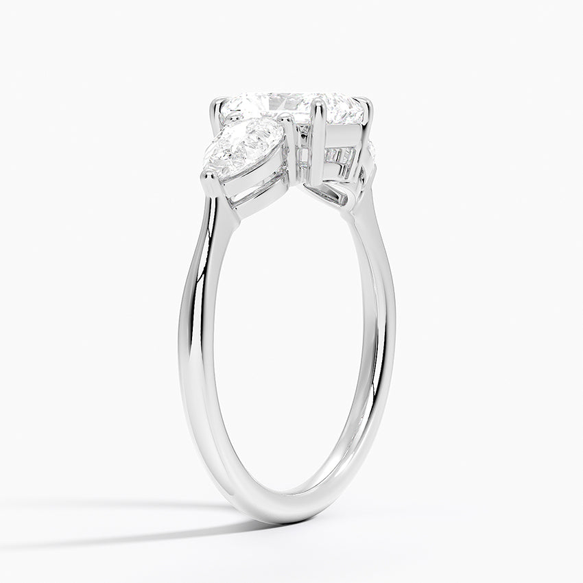 Luxe Opera Three Stone Diamond Ring Platinum Radiant Engagement Ring