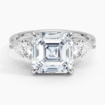 Luxe Opera Three Stone Diamond Ring Platinum Asscher Engagement Ring