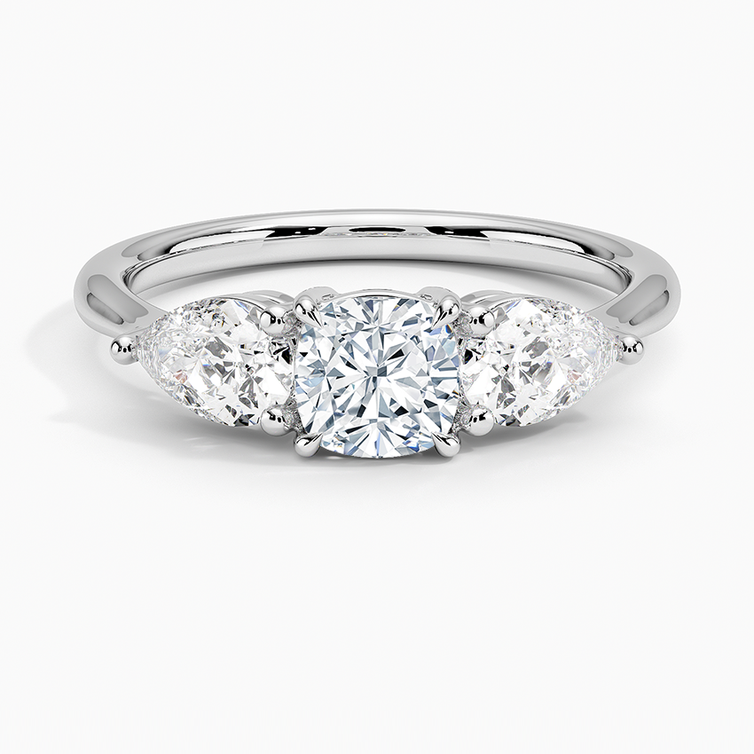 Luxe Opera Three Stone Diamond Ring Platinum Cushion Engagement Ring