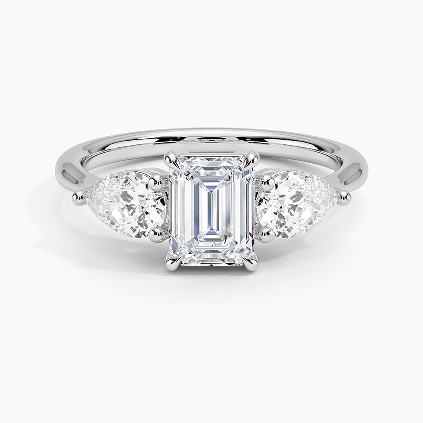 Luxe Opera Three Stone Diamond Ring Platinum Emerald Engagement Ring