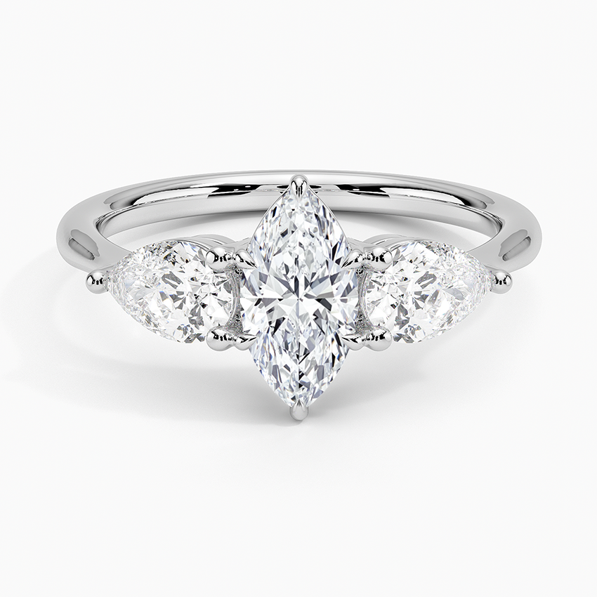 Luxe Opera Three Stone Diamond Ring Platinum Marquise Engagement Ring