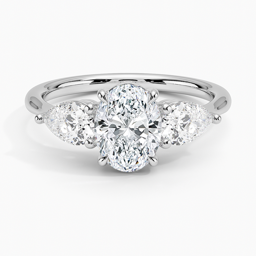 Luxe Opera Three Stone Diamond Ring Platinum Oval Engagement Ring