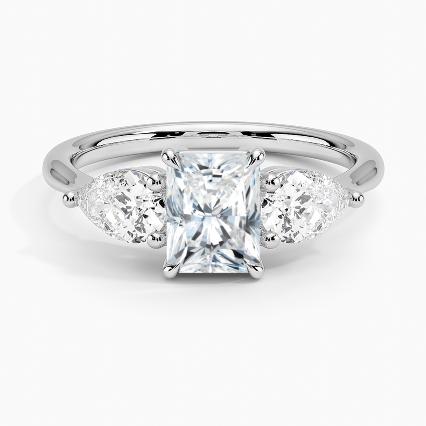 Luxe Opera Three Stone Diamond Ring Platinum Radiant Engagement Ring