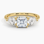 Luxe Opera Three Stone Diamond Ring Yellow Gold 18k Asscher Engagement Ring