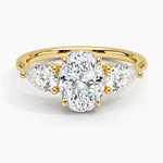 Luxe Opera Three Stone Diamond Ring Yellow Gold 18k Oval Engagement Ring