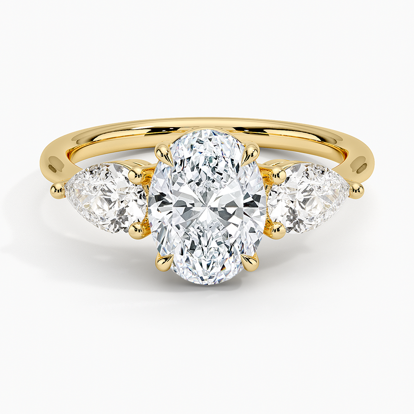 Luxe Opera Three Stone Diamond Ring Yellow Gold 18k Oval Engagement Ring