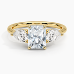 Luxe Opera Three Stone Diamond Ring Yellow Gold 18k Radiant Engagement Ring