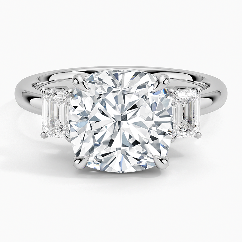 Rhiannon Emerald Cut Three Stone Diamond Ring (1/2 ct. tw.) Platinum Cushion Engagement Ring