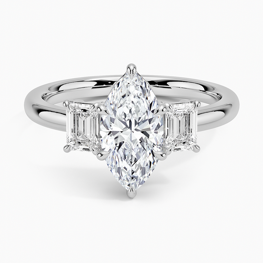 Rhiannon Emerald Cut Three Stone Diamond Ring (1/2 ct. tw.) Platinum Marquise Engagement Ring