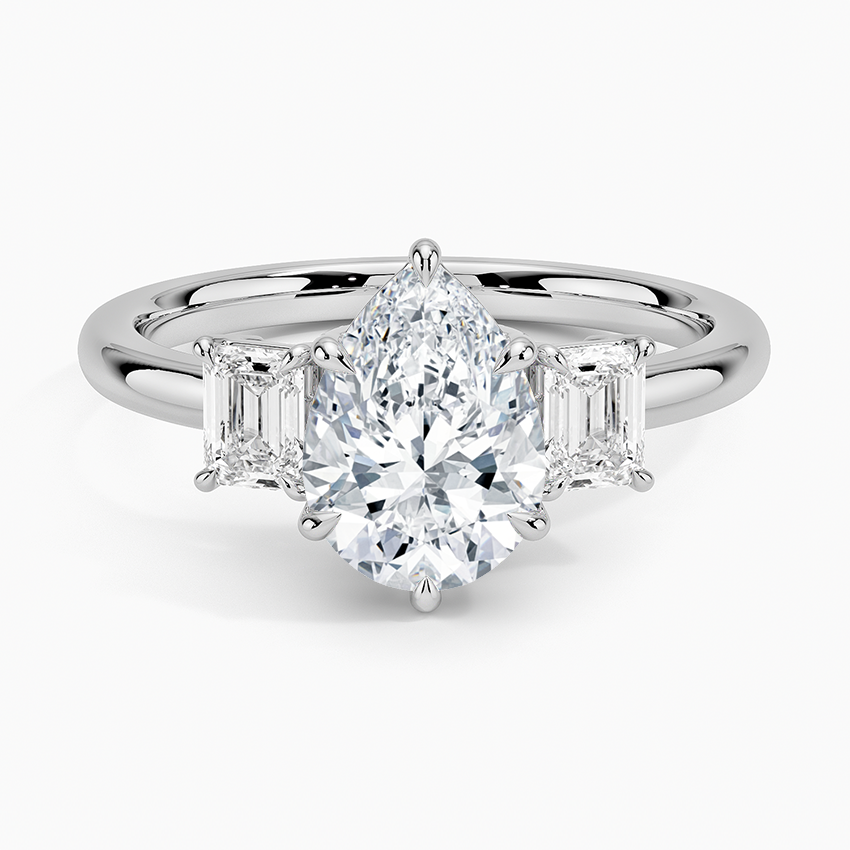 Rhiannon Emerald Cut Three Stone Diamond Ring (1/2 ct. tw.) Platinum Pear Engagement Ring