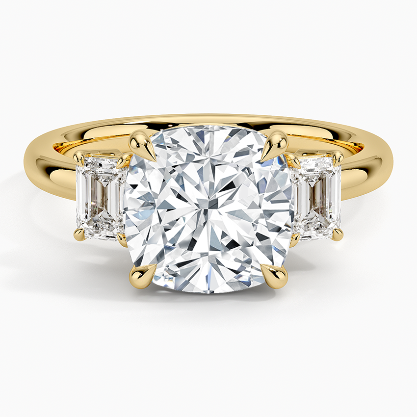 Rhiannon Emerald Cut Three Stone Diamond Ring (1/2 ct. tw.) Yellow Gold 18k Cushion Engagement Ring