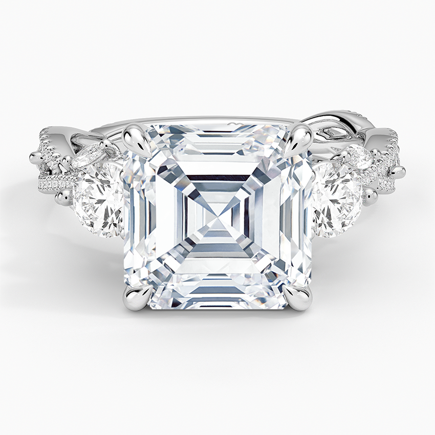 Luxe Secret Garden Three Stone Diamond Ring (1 ct. tw.) Platinum Asscher Engagement Ring