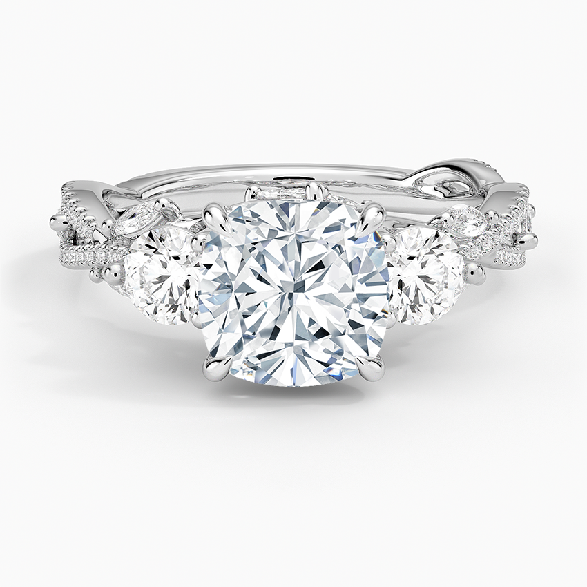 Luxe Secret Garden Three Stone Diamond Ring (1 ct. tw.) Platinum Cushion Engagement Ring