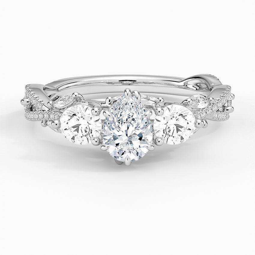 Luxe Secret Garden Three Stone Diamond Ring (1 ct. tw.) Platinum Pear Engagement Ring