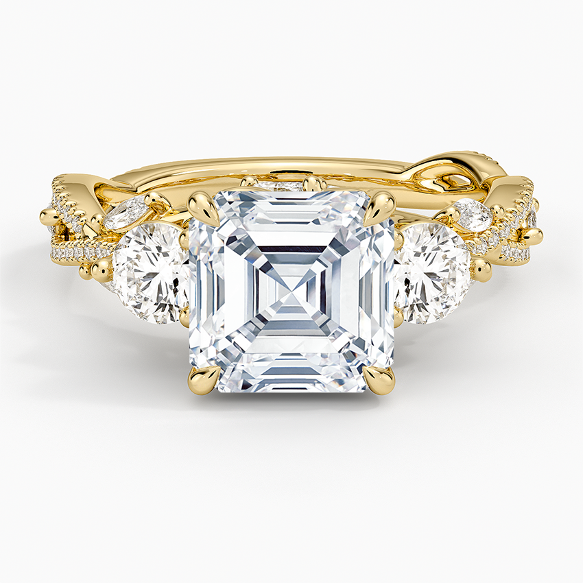 Luxe Secret Garden Three Stone Diamond Ring (1 ct. tw.) Yellow Gold 18k Asscher Engagement Ring