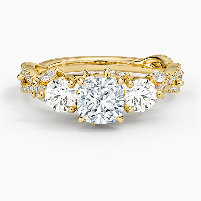 Luxe Secret Garden Three Stone Diamond Ring (1 ct. tw.) Yellow Gold 18k Cushion Engagement Ring