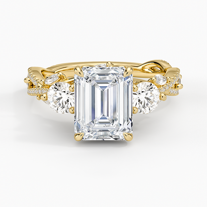 Luxe Secret Garden Three Stone Diamond Ring (1 ct. tw.) Yellow Gold 18k Emerald Engagement Ring