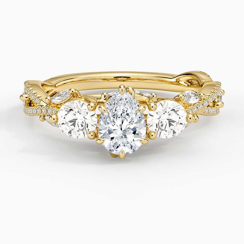 Luxe Secret Garden Three Stone Diamond Ring (1 ct. tw.) Yellow Gold 18k Pear Engagement Ring