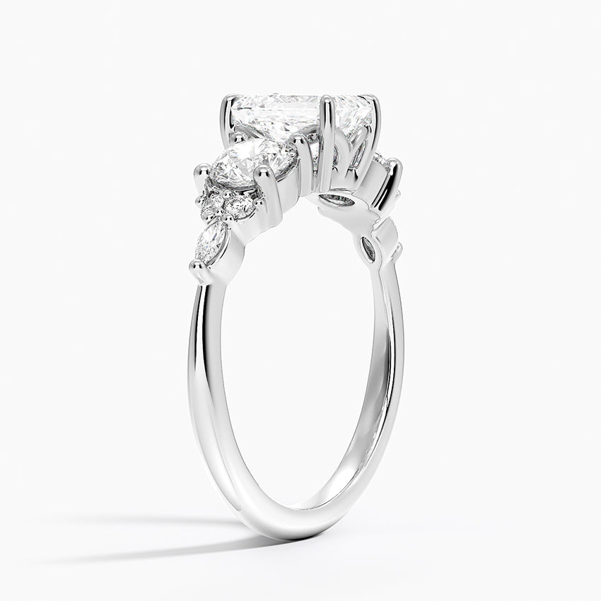 Luxe Nadia Three Stone Diamond Ring Platinum Emerald Engagement Ring