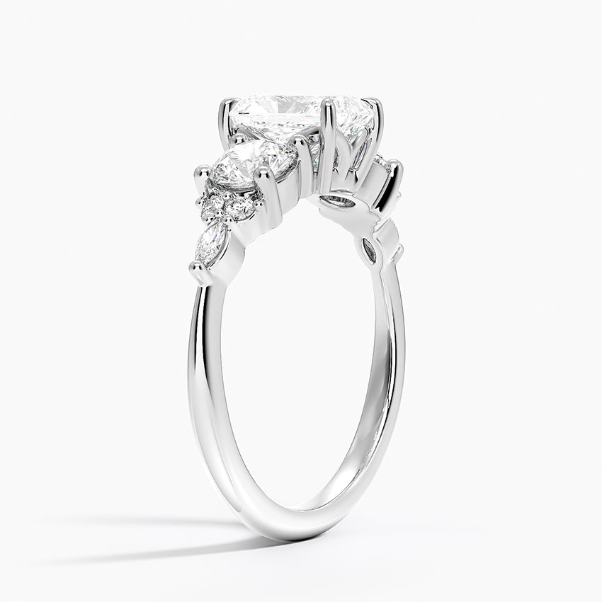 Luxe Nadia Three Stone Diamond Ring Platinum Radiant Engagement Ring