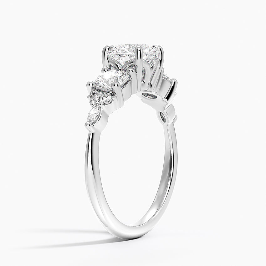 Luxe Nadia Three Stone Diamond Ring Platinum Round Engagement Ring