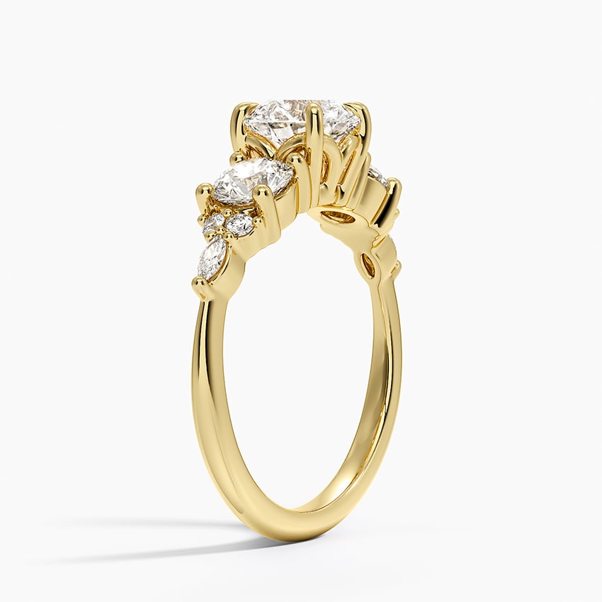 Luxe Nadia Three Stone Diamond Ring Yellow Gold 18k Round Engagement Ring