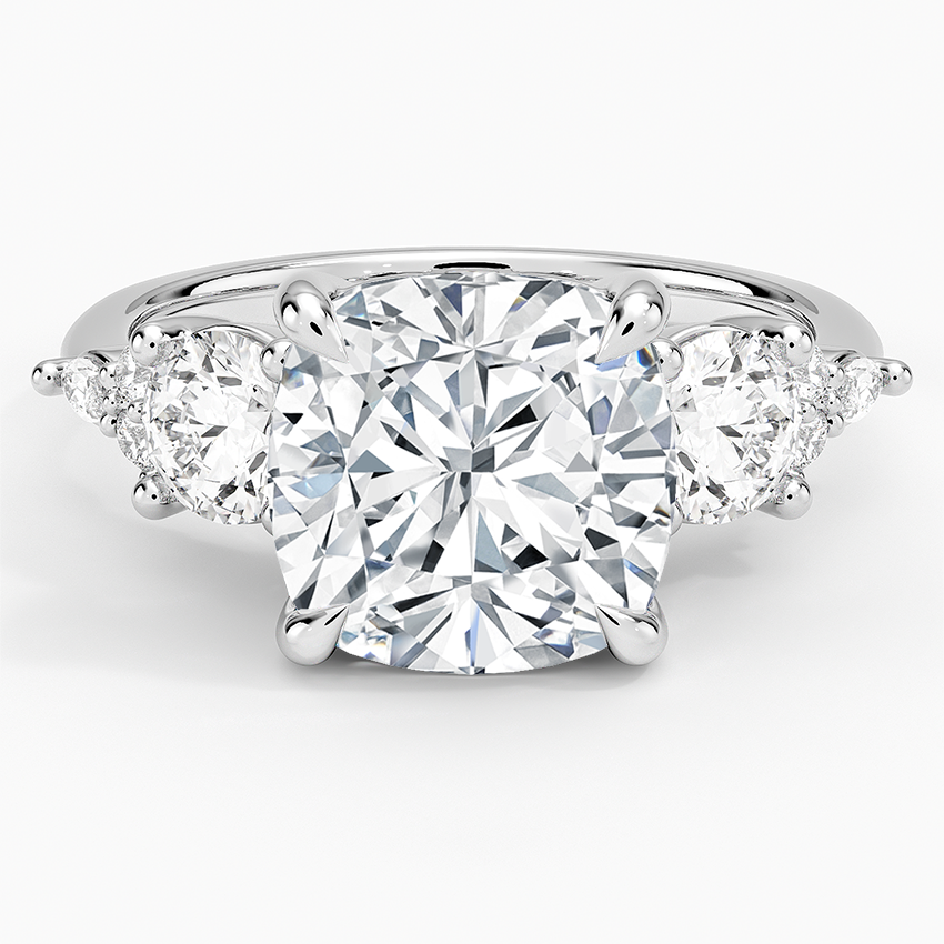 Luxe Nadia Three Stone Diamond Ring Platinum Cushion Engagement Ring