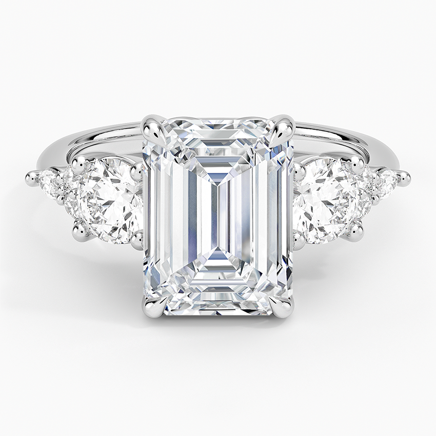 Luxe Nadia Three Stone Diamond Ring Platinum Emerald Engagement Ring