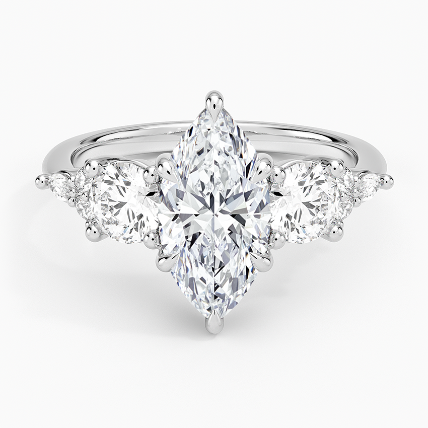 Luxe Nadia Three Stone Diamond Ring Platinum Marquise Engagement Ring