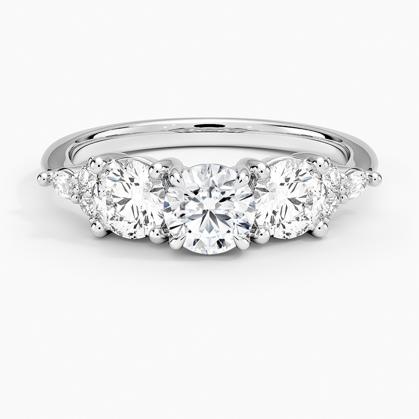 Luxe Nadia Three Stone Diamond Ring Platinum Round Engagement Ring