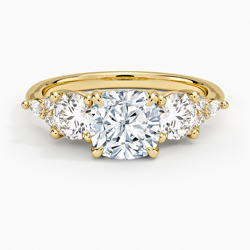 Luxe Nadia Three Stone Diamond Ring Yellow Gold 18k Cushion Engagement Ring