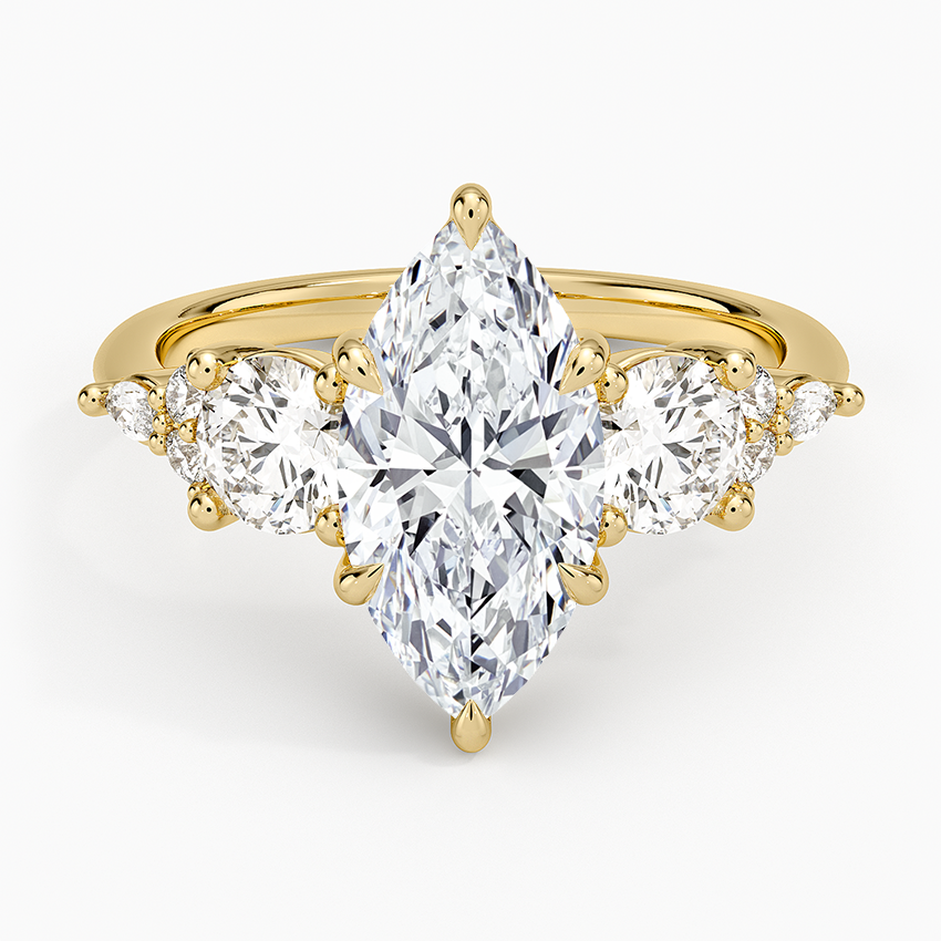 Luxe Nadia Three Stone Diamond Ring Yellow Gold 18k Marquise Engagement Ring