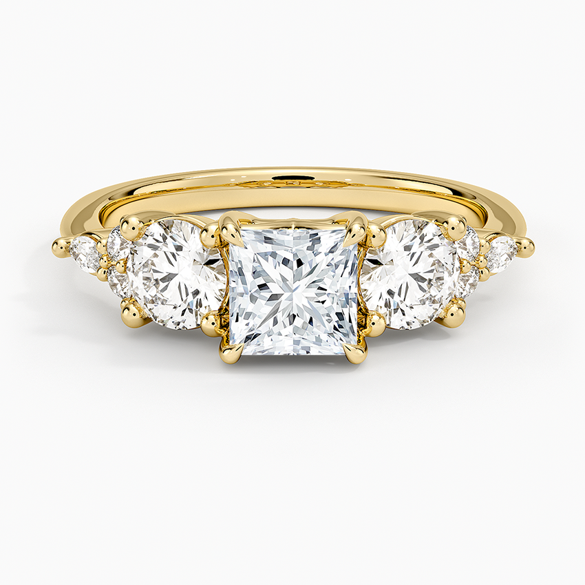 Luxe Nadia Three Stone Diamond Ring Yellow Gold 18k Princess Engagement Ring