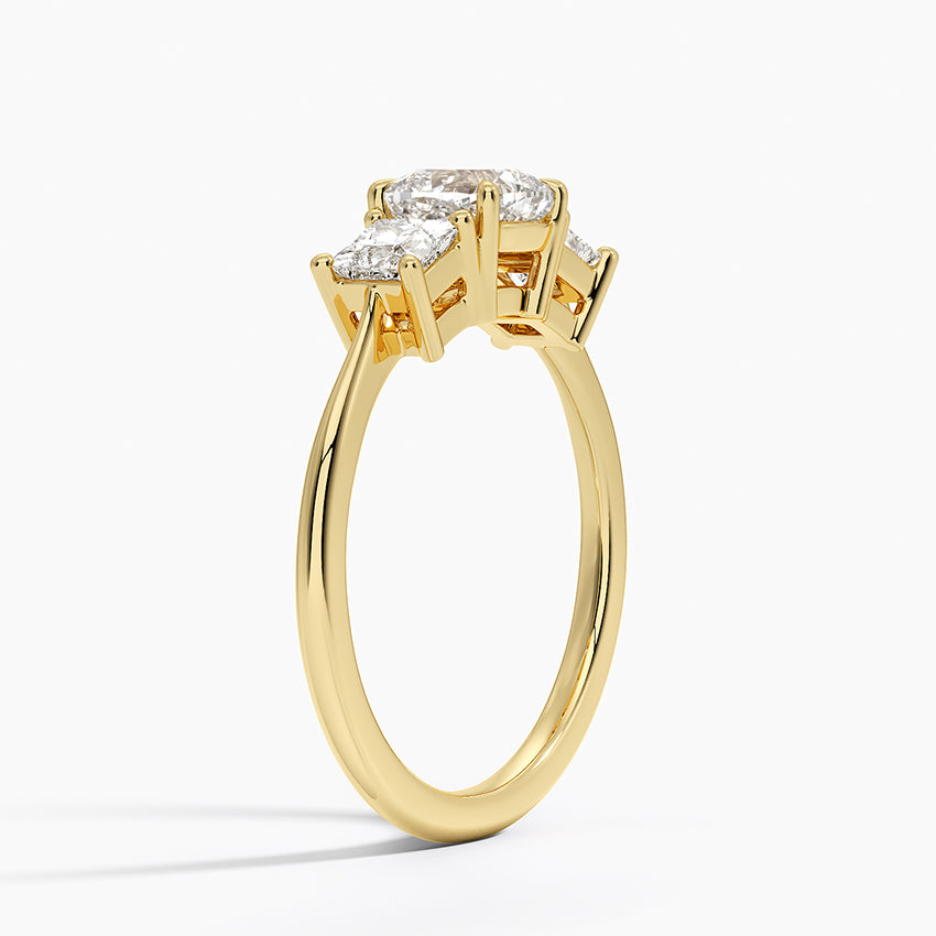 Princess Cut Three Stone Diamond Ring Yellow Gold 18k Cushion Engagement Ring
