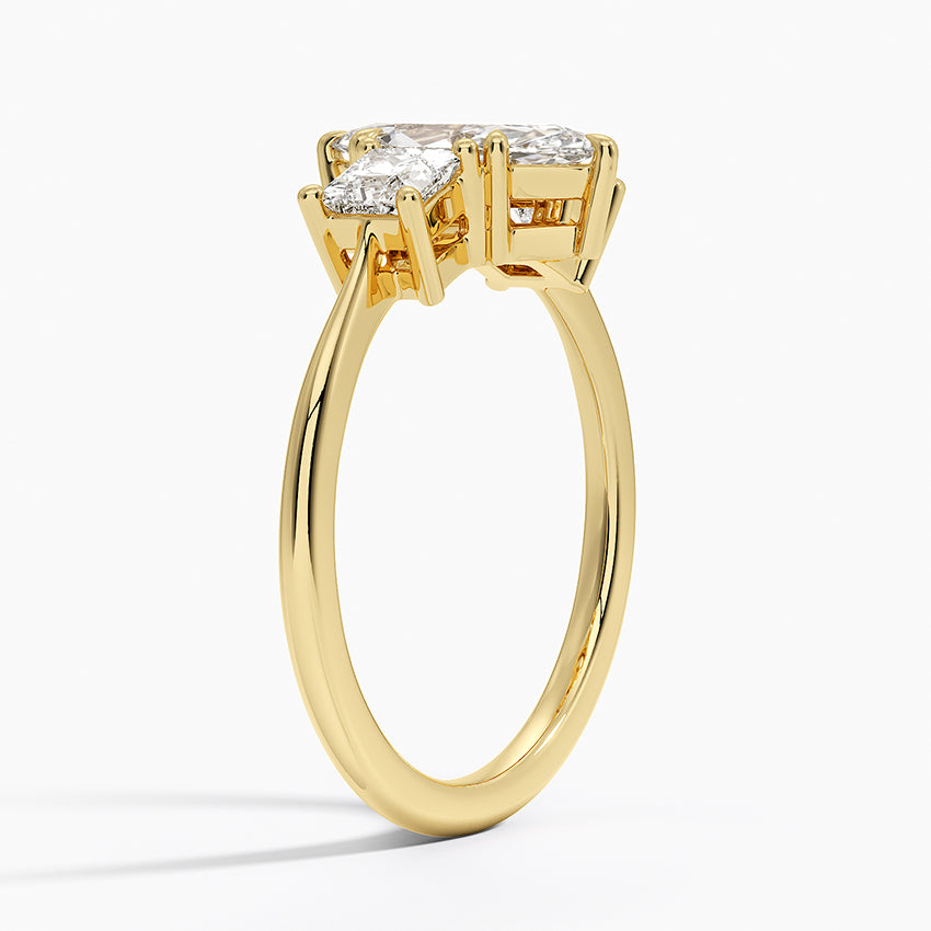 Princess Cut Three Stone Diamond Ring Yellow Gold 18k Marquise Engagement Ring
