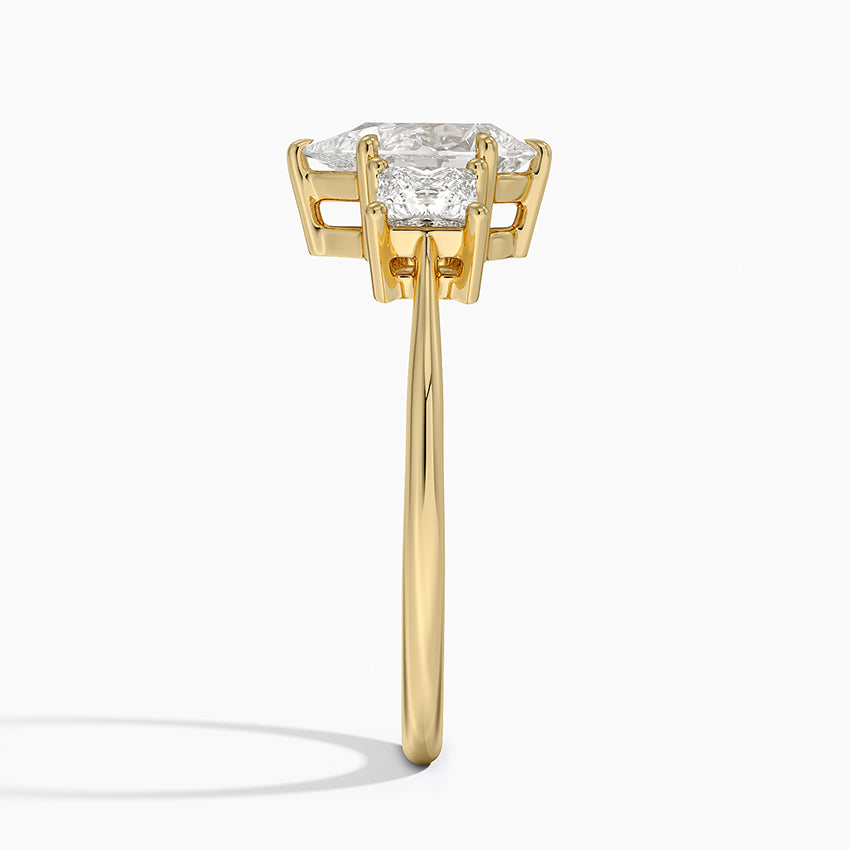 Princess Cut Three Stone Diamond Ring Yellow Gold 18k Pear Engagement Ring