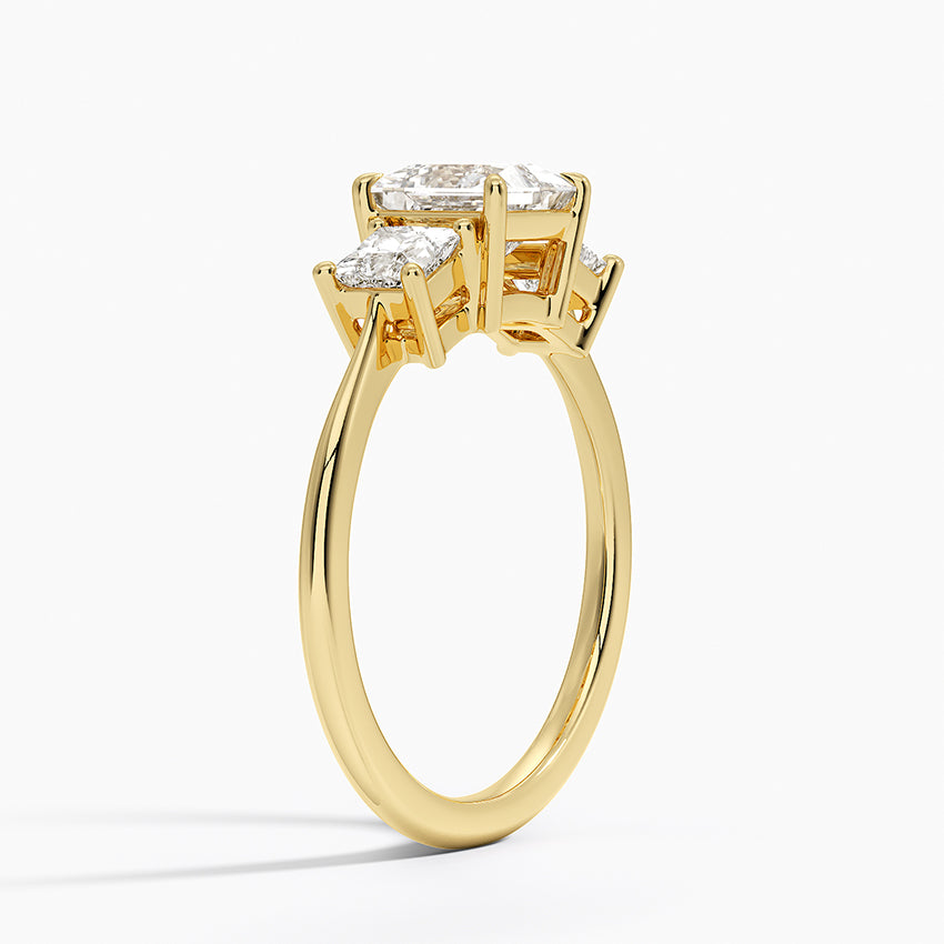 Princess Cut Three Stone Diamond Ring Yellow Gold 18k Princess Engagement Ring