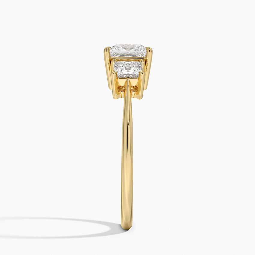 Princess Cut Three Stone Diamond Ring Yellow Gold 18k Princess Engagement Ring