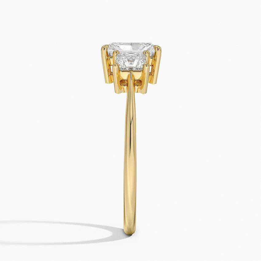 Princess Cut Three Stone Diamond Ring Yellow Gold 18k Radiant Engagement Ring
