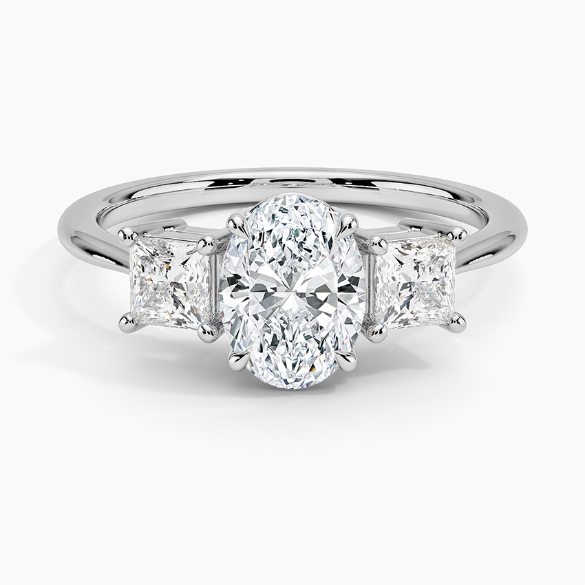 Princess Cut Three Stone Diamond Ring Platinum Oval Engagement Ring