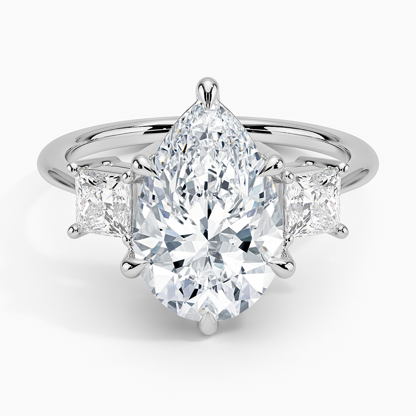Princess Cut Three Stone Diamond Ring Platinum Pear Engagement Ring