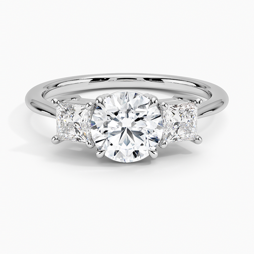 Princess Cut Three Stone Diamond Ring Platinum Round Engagement Ring