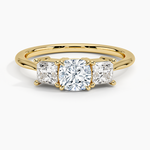 Princess Cut Three Stone Diamond Ring Yellow Gold 18k Cushion Engagement Ring