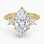 Princess Cut Three Stone Diamond Ring Yellow Gold 18k Marquise Engagement Ring