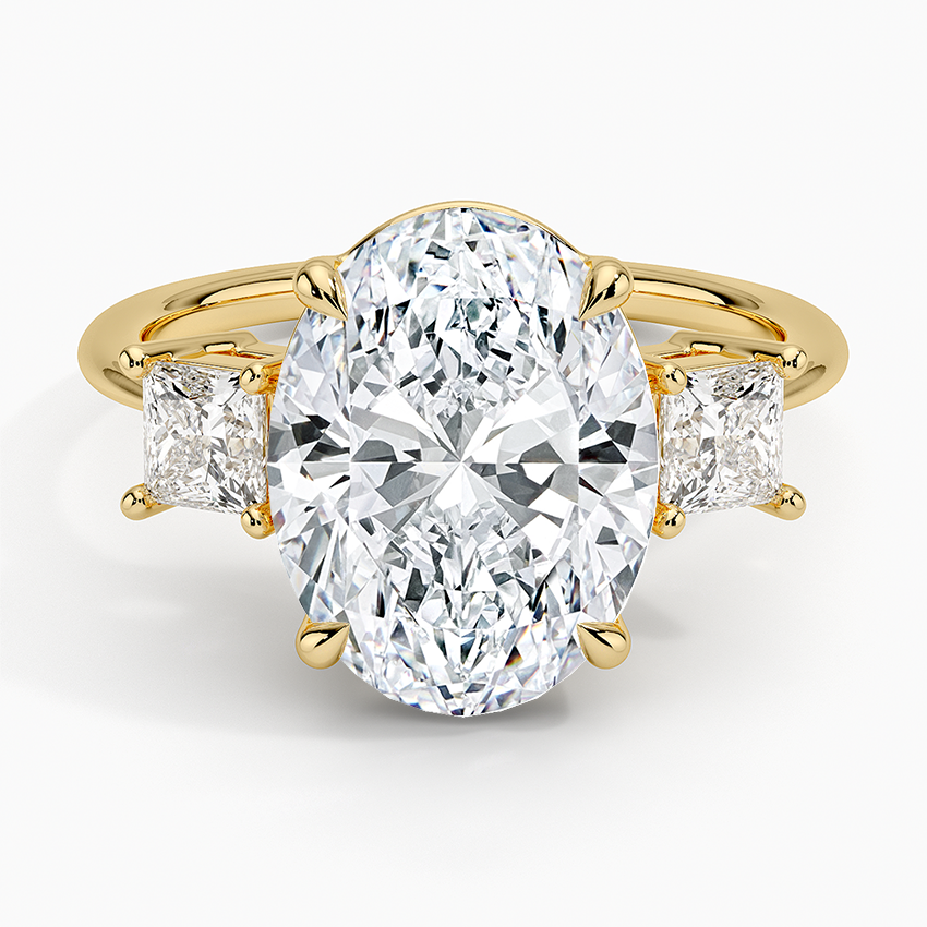 Princess Cut Three Stone Diamond Ring Yellow Gold 18k Oval Engagement Ring