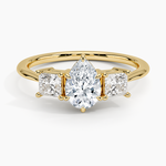 Princess Cut Three Stone Diamond Ring Yellow Gold 18k Pear Engagement Ring