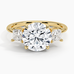 Princess Cut Three Stone Diamond Ring Yellow Gold 18k Round Engagement Ring
